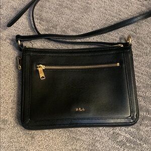 Ralph Lauren Sleek Black Leather Crossbody Bag with Gold Accents